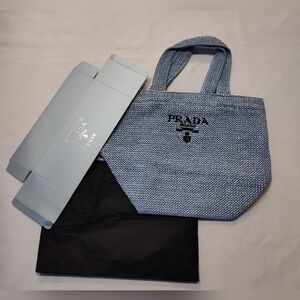 PRADA Milano Blue Raffia-Style Jute Woven Mini Tote Beauty Gift GWP NIB